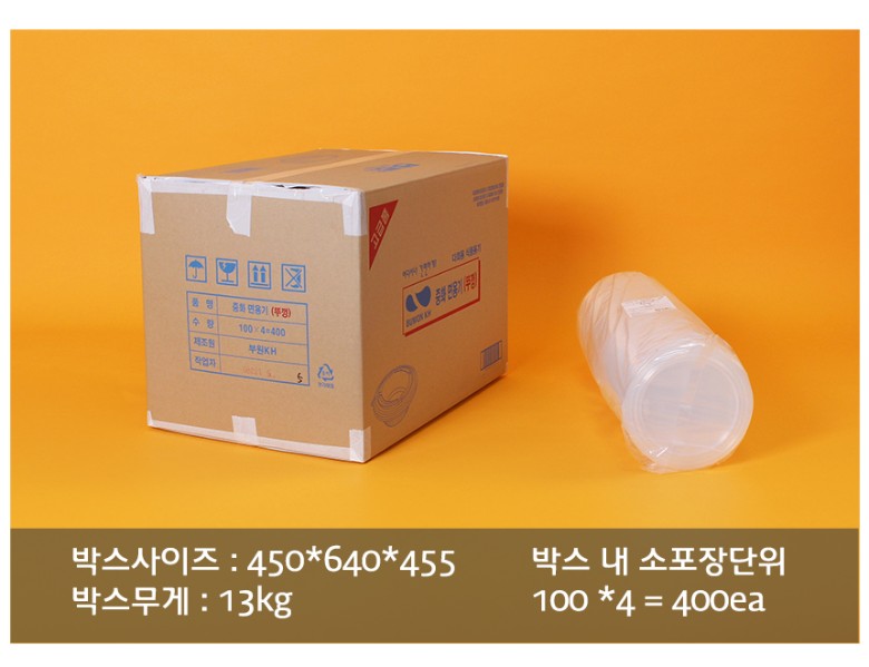 사출중화용기의 종류별 사이즈, 용량을 표시한 사이즈표