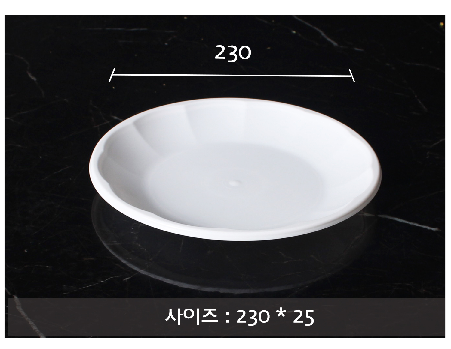 사출원형접시를 놓아두고 사이즈를 표기한 이미지