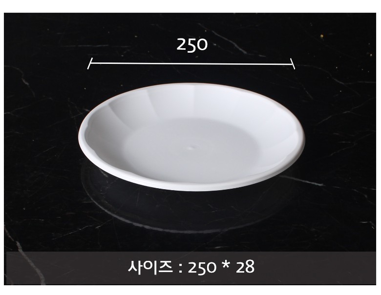사출원형접시를 놓아두고 사이즈를 표기한 이미지