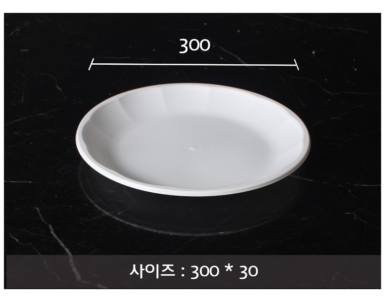 사출원형접시를 놓아두고 사이즈를 표기한 이미지