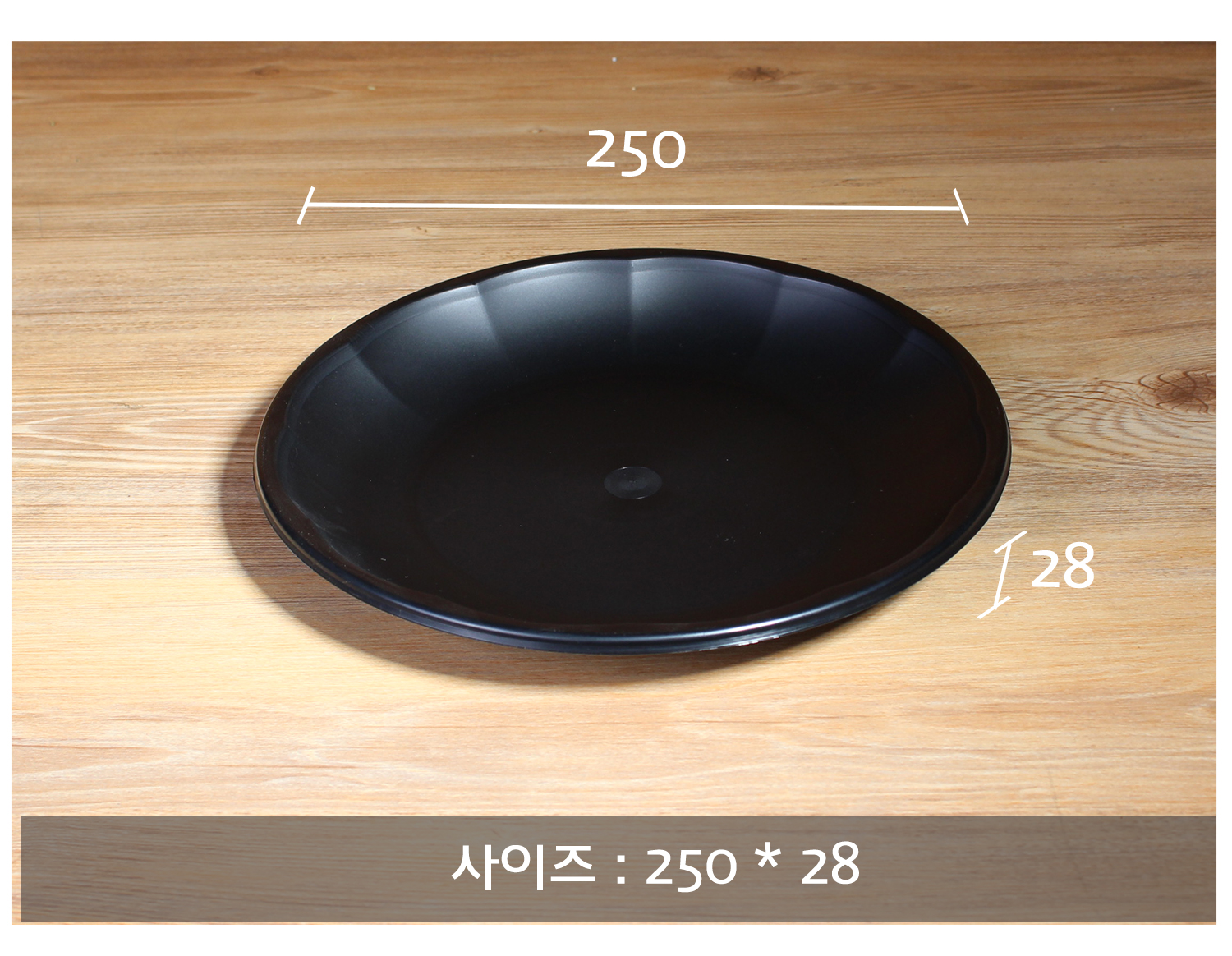 사출원형접시를 놓아두고 사이즈를 표기한 이미지