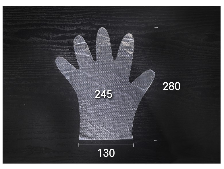 손바닥 모양의 위생장갑 위에 사이즈 정보가 표시돼 비닐장갑의 가로와 세로 길이를 쉽게 파악 가능