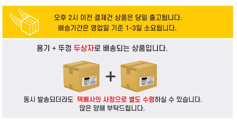 배송되는 박스의 수량과 배송기간 및 방법에 대한 안내 이미지
