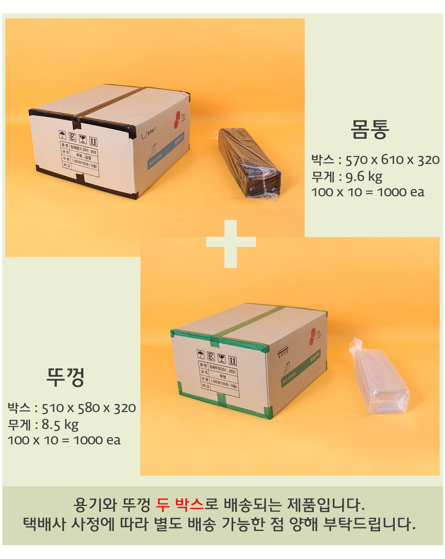 배송되는 박스의 사이즈와 무게가 표기된 이미지가 있고 배송기간 및 방법에 대한 안내 이미지가 보인다.