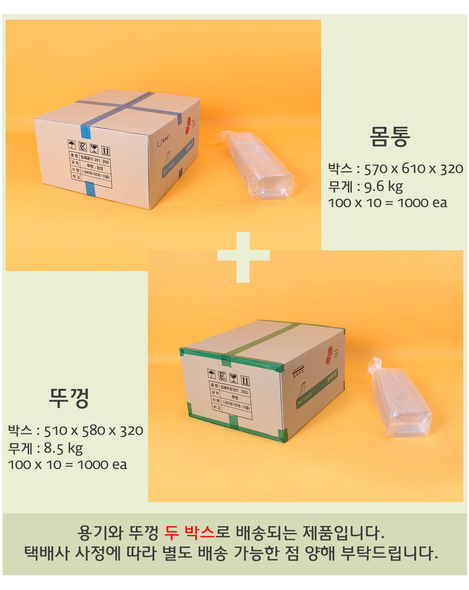 배송되는 박스의 사이즈와 무게가 표기된 이미지가 있고 배송기간 및 방법에 대한 안내 이미지가 보인다.
