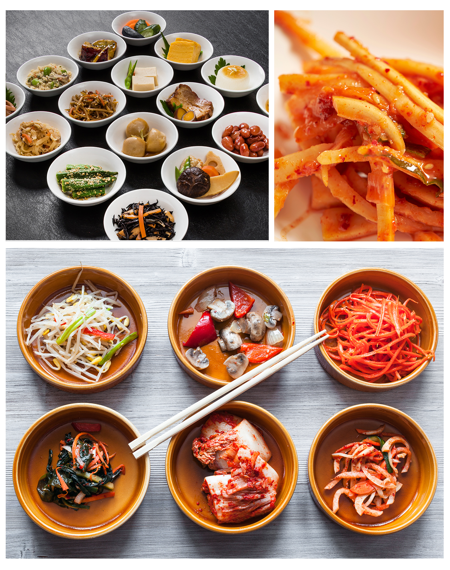 여러가지 분식, 반찬등의 요리 3분할 이미지